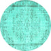 Round Machine Washable Abstract Turquoise Contemporary Area Rugs, wshcon1335turq