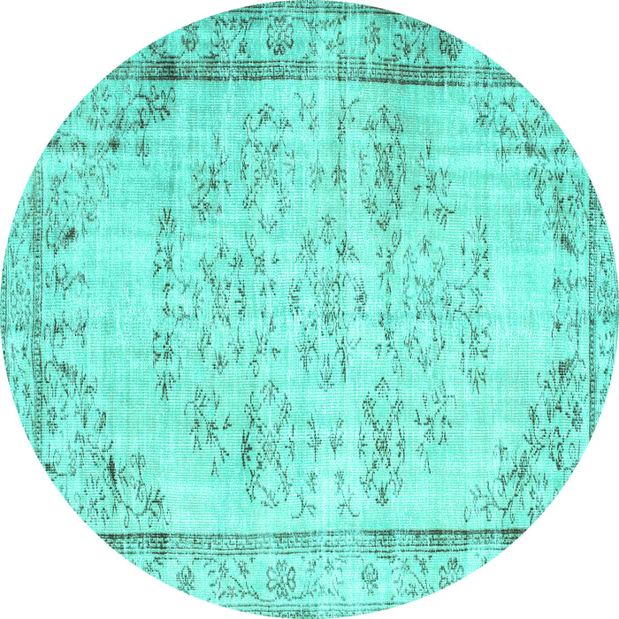Round Abstract Turquoise Contemporary Rug, con1335turq