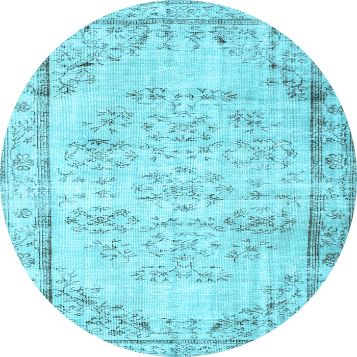 Round Abstract Light Blue Contemporary Rug, con1335lblu