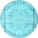 Round Abstract Light Blue Contemporary Rug, con1335lblu