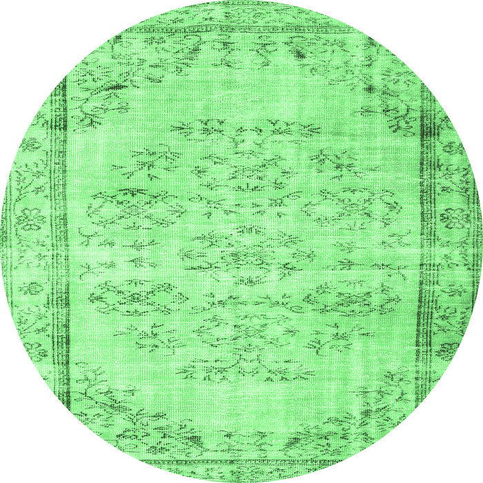 Round Machine Washable Abstract Emerald Green Contemporary Area Rugs, wshcon1335emgrn