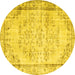 Round Machine Washable Abstract Yellow Contemporary Rug, wshcon1335yw