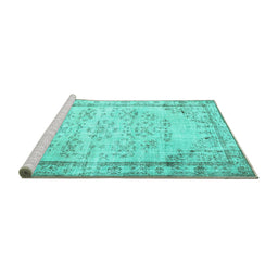 Sideview of Machine Washable Abstract Turquoise Contemporary Area Rugs, wshcon1335turq