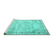 Sideview of Machine Washable Abstract Turquoise Contemporary Area Rugs, wshcon1335turq