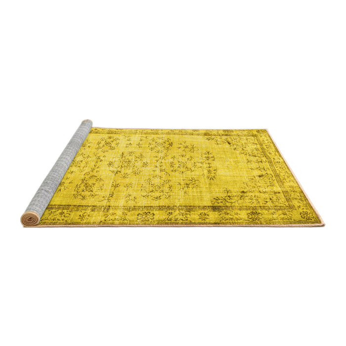 Sideview of Machine Washable Abstract Yellow Contemporary Rug, wshcon1335yw