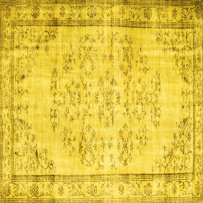 Square Machine Washable Abstract Yellow Contemporary Rug, wshcon1335yw