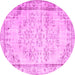 Round Machine Washable Abstract Pink Contemporary Rug, wshcon1335pnk