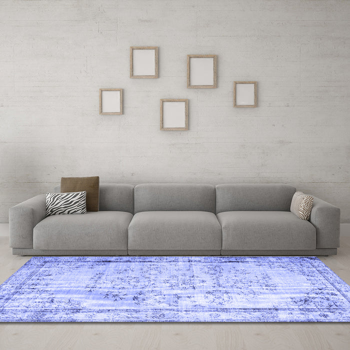 Machine Washable Abstract Blue Contemporary Rug in a Living Room, wshcon1335blu