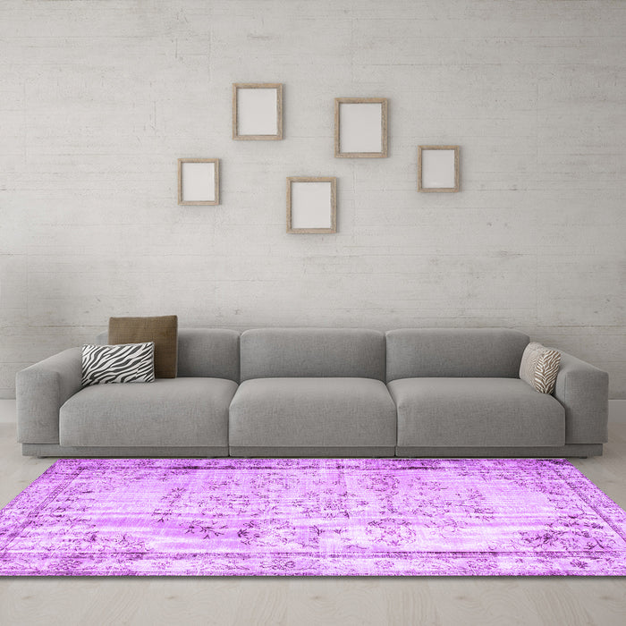 Machine Washable Abstract Purple Contemporary Area Rugs in a Living Room, wshcon1335pur