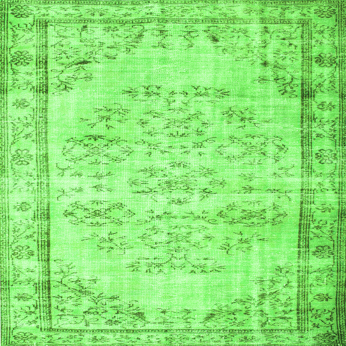 Round Machine Washable Abstract Green Contemporary Area Rugs, wshcon1335grn