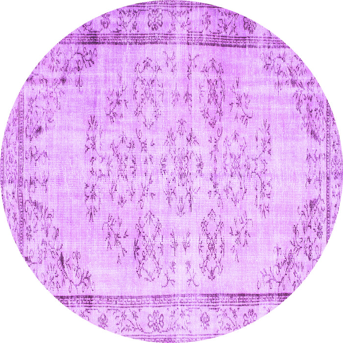 Round Abstract Purple Contemporary Rug, con1335pur