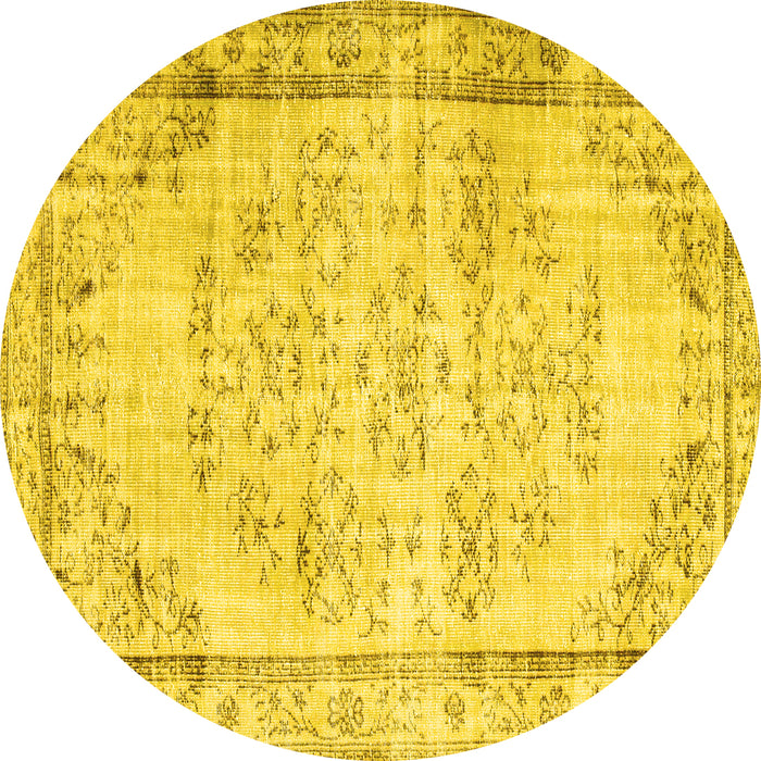 Round Abstract Yellow Contemporary Rug, con1335yw
