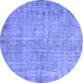 Round Machine Washable Abstract Blue Contemporary Rug, wshcon1336blu