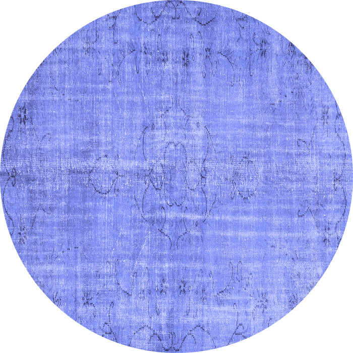 Round Abstract Blue Contemporary Rug, con1336blu