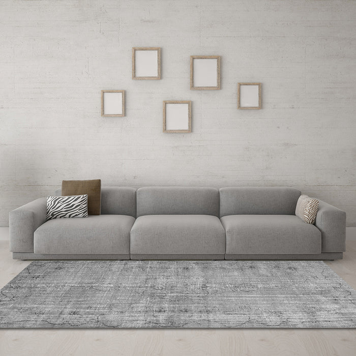 Machine Washable Abstract Gray Contemporary Rug in a Living Room,, wshcon1336gry