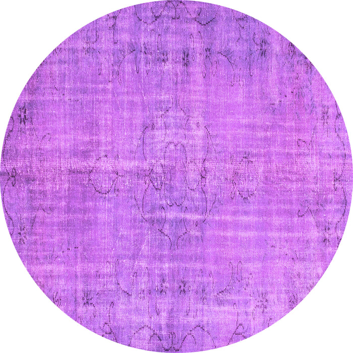 Round Abstract Purple Contemporary Rug, con1336pur