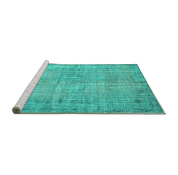 Sideview of Machine Washable Abstract Turquoise Contemporary Area Rugs, wshcon1336turq
