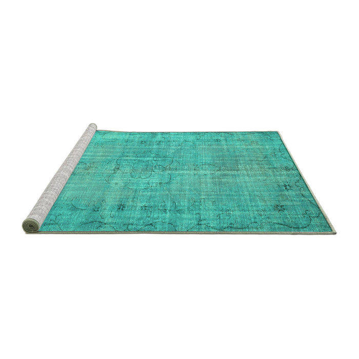 Sideview of Machine Washable Abstract Turquoise Contemporary Area Rugs, wshcon1336turq