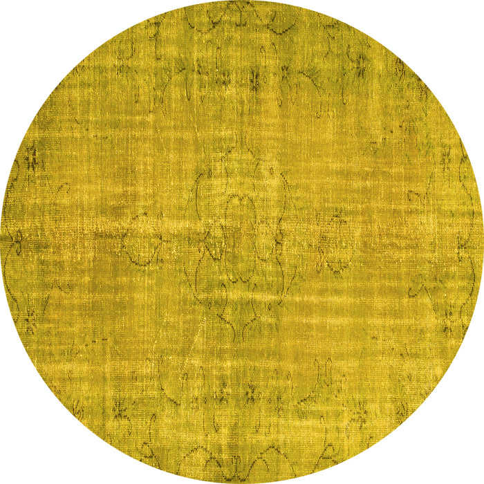 Round Abstract Yellow Contemporary Rug, con1336yw