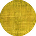 Round Abstract Yellow Contemporary Rug, con1336yw