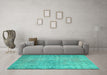 Machine Washable Abstract Turquoise Contemporary Area Rugs in a Living Room,, wshcon1336turq