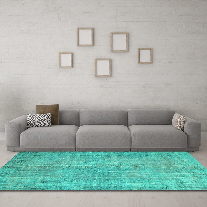 Machine Washable Abstract Turquoise Contemporary Area Rugs in a Living Room,, wshcon1336turq