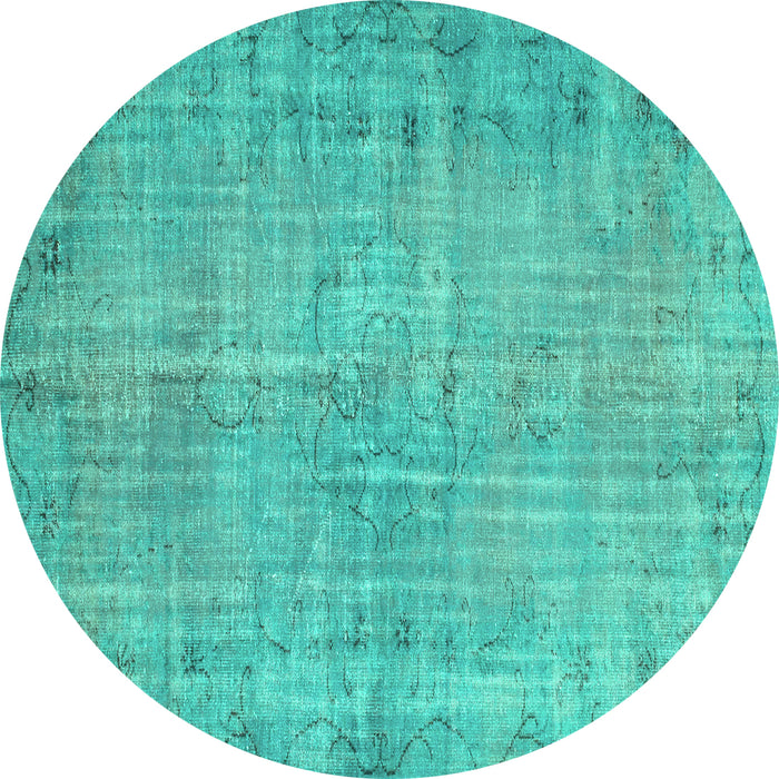 Round Machine Washable Abstract Turquoise Contemporary Area Rugs, wshcon1336turq