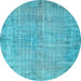 Round Machine Washable Abstract Light Blue Contemporary Rug, wshcon1336lblu