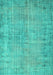 Machine Washable Abstract Turquoise Contemporary Area Rugs, wshcon1336turq