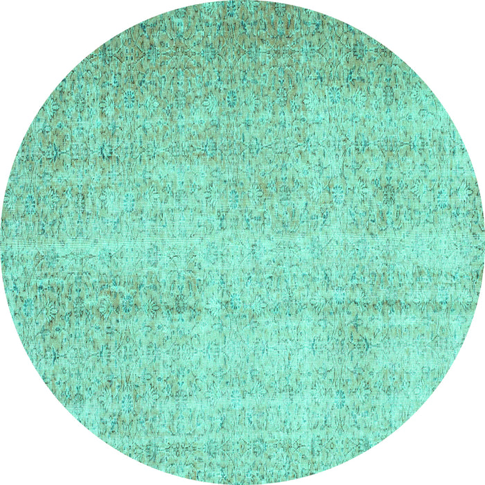 Round Machine Washable Abstract Turquoise Contemporary Area Rugs, wshcon1337turq