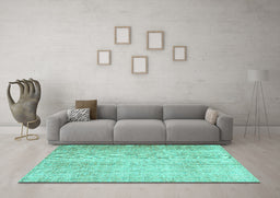 Machine Washable Abstract Turquoise Contemporary Area Rugs in a Living Room,, wshcon1337turq