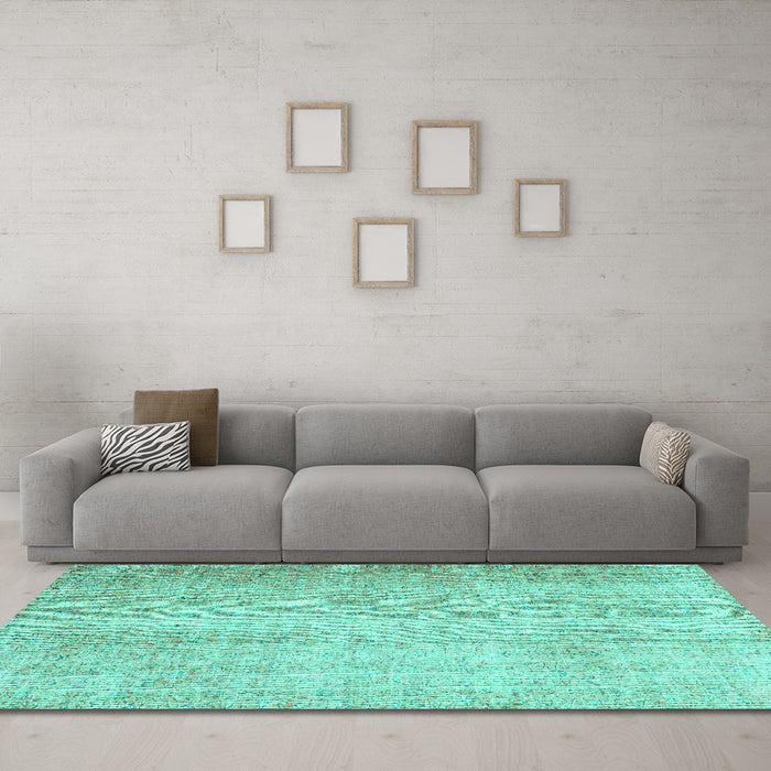 Machine Washable Abstract Turquoise Contemporary Area Rugs in a Living Room,, wshcon1337turq