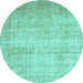 Round Abstract Turquoise Contemporary Rug, con1337turq