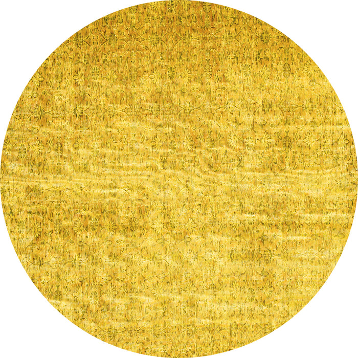 Round Machine Washable Abstract Yellow Contemporary Rug, wshcon1337yw