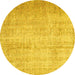 Round Machine Washable Abstract Yellow Contemporary Rug, wshcon1337yw