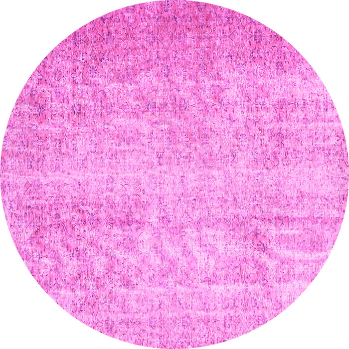 Round Machine Washable Abstract Pink Contemporary Rug, wshcon1337pnk