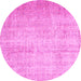 Round Machine Washable Abstract Pink Contemporary Rug, wshcon1337pnk