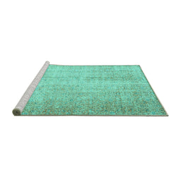 Sideview of Machine Washable Abstract Turquoise Contemporary Area Rugs, wshcon1337turq