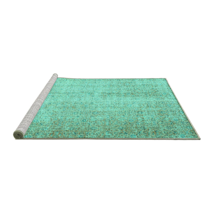 Sideview of Machine Washable Abstract Turquoise Contemporary Area Rugs, wshcon1337turq