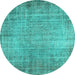 Round Abstract Turquoise Contemporary Rug, con1338turq