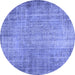 Round Machine Washable Abstract Blue Contemporary Rug, wshcon1338blu