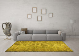 Machine Washable Abstract Yellow Contemporary Rug in a Living Room, wshcon1338yw