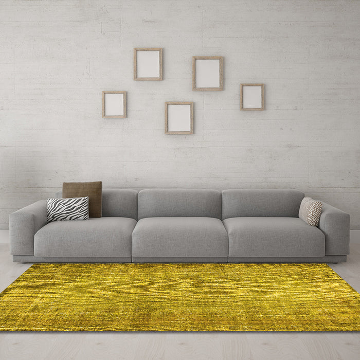 Machine Washable Abstract Yellow Contemporary Rug in a Living Room, wshcon1338yw