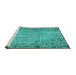 Sideview of Machine Washable Abstract Turquoise Contemporary Area Rugs, wshcon1338turq