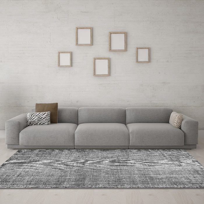 Machine Washable Abstract Gray Contemporary Rug in a Living Room,, wshcon1338gry
