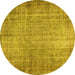 Round Abstract Yellow Contemporary Rug, con1338yw