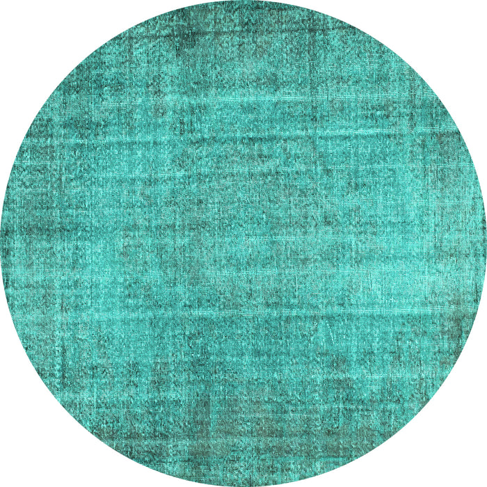 Round Machine Washable Abstract Turquoise Contemporary Area Rugs, wshcon1338turq