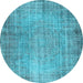 Round Abstract Light Blue Contemporary Rug, con1338lblu