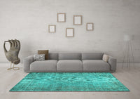 Machine Washable Abstract Turquoise Contemporary Rug, wshcon1338turq
