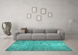 Machine Washable Abstract Turquoise Contemporary Area Rugs in a Living Room,, wshcon1338turq